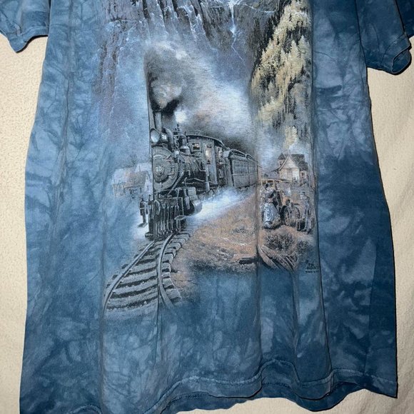 Vintage The Mountain Train Graphic T-Shirt Blue Tie Dye Short Sleeve 03 Sz Large - Picture 3 of 7